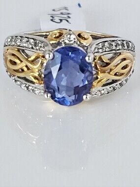 Victoria Wieck London Blue Topaz & White Topaz Ring Yellow Gold Vermeil Sz 8!